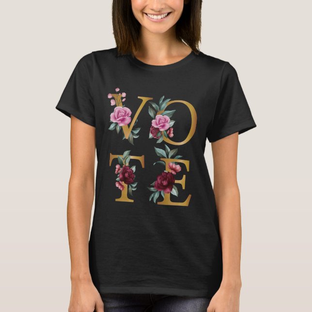 Goldene Burgund Blumen Feminine Wählen Sie eine an T-Shirt (Vorderseite)