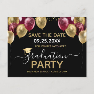 Goldene Burgund-Graduierungspartei Save the Date Postkarte