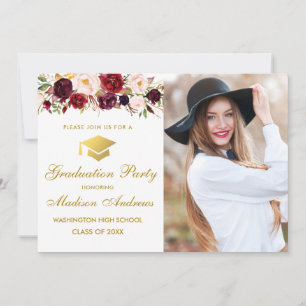 Goldene Burgunder-Foto-Graduiertenparty einladen Einladung