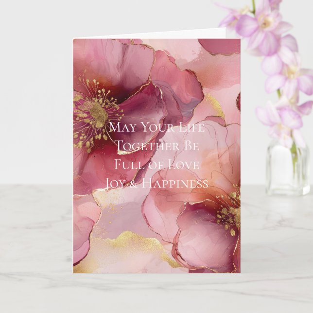 Goldene Burgunder Rosa Blume Hochzeit Karte (Orchidee)