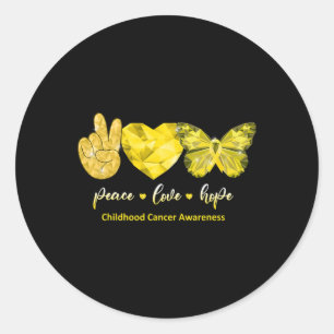 Goldene Butterfly Peace Liebe hoffen Kinderkrebs A Runder Aufkleber
