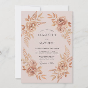 Goldene Champagner-Kupfer-Blütenblatt-Hochzeit Einladung