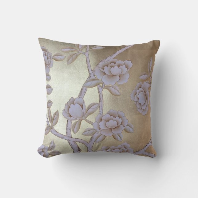 Goldene Chinoiserie mit blühenden Rose Kissen (Vorderseite)