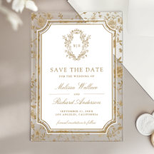Goldene Chinoiserie-Wappen Hochzeit Save the Date