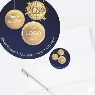 Goldene Christbaumkugeln Neujahrs-Logo-Adressrücks Runder Aufkleber