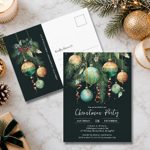 Goldene Christbaumkugeln Weihnachtsfeier Einladung Postkarte