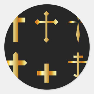 goldene christliche Kreuze in den verschiedenen Runder Aufkleber