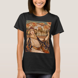 Goldene Chrysanthemen-Muse – Art Nouveau Floral  T-Shirt