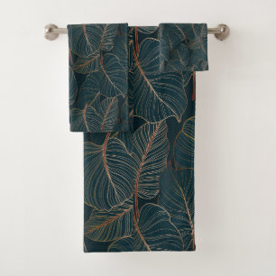 Goldene Colocasia Palmenblätter tropisches Pflanze Badhandtuch Set