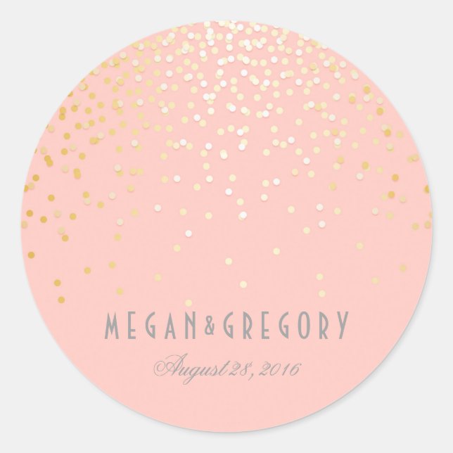 Goldene Confetti Blush Pink Hochzeit Runder Aufkleber (Vorderseite)
