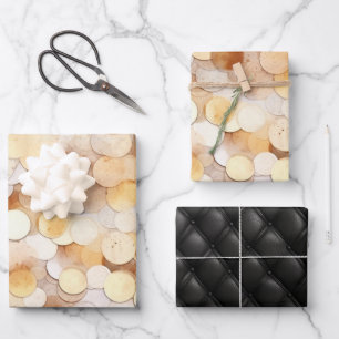 Goldene Creme-Braune Münzkreise Schwarzes Kunstled Geschenkpapier Set