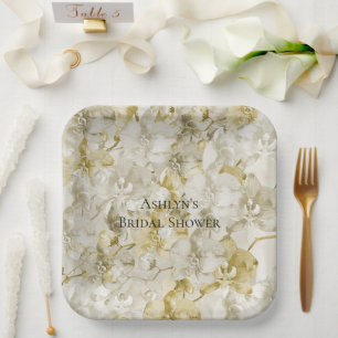 Goldene Creme-Orchideen-Blumen Brautdusche Pappteller