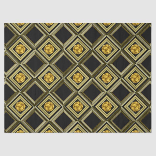 Goldene Creme Schwarz Geometrische Decoupage Seidenpapier (Vorderseite)