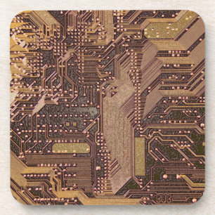 Goldene Cyber-Schaltplatine Tech-Kunst Elektronik Getränkeuntersetzer