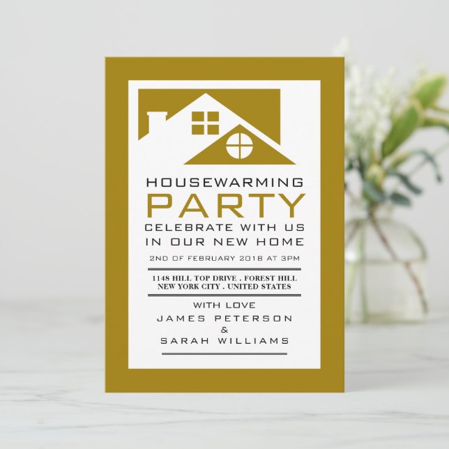 Goldene Dachterrasse, Party zur Wohnungsaufwärmung Einladung (Stehend Vorderseite)