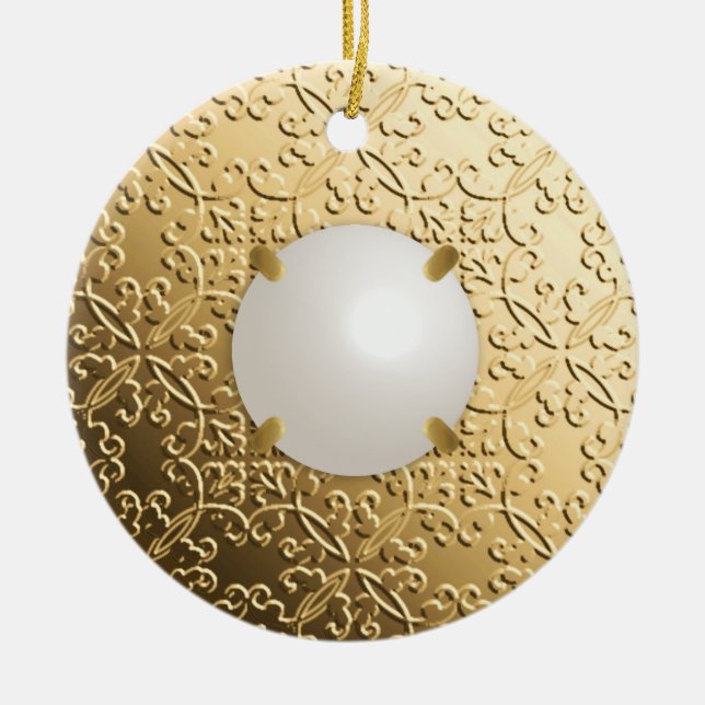 Goldene Damaske mit einer Imitate-Mabe-Perle Keramikornament (Vorne)