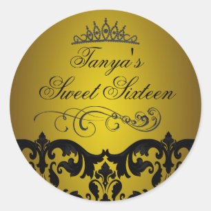 Goldene Damaske & Swirl Sweet 16 Umschlag Aufklebe Runder Aufkleber