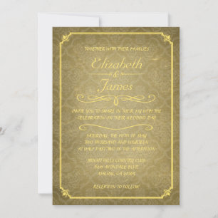 Goldene Damast-Vintage-Kreidetafel-Hochzeitskarten Einladung
