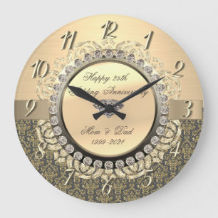Goldene Damastwirbel 25. Hochzeitstag Große Wanduhr
