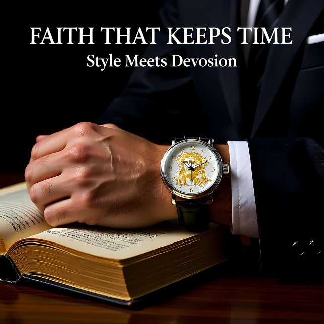 Goldene Darstellung Jesu Christi mit Krone Armbanduhr (Von Creator hochgeladen)