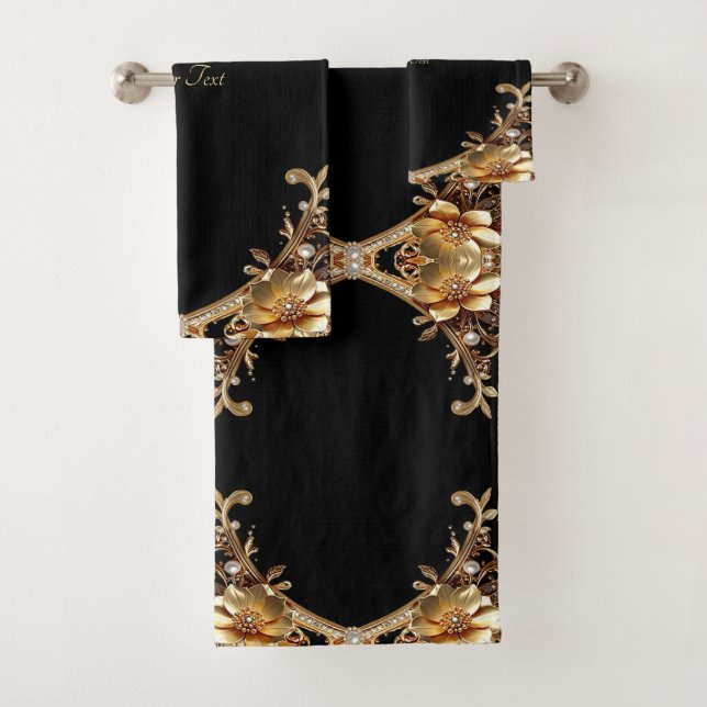Goldene Dekorative Blumen Handtuch Set (Insitu)