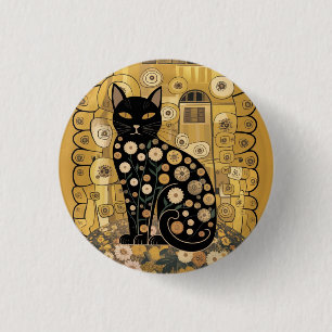 Goldene dekorative Gustav-Klimt-Style-Schwarze-Kat Button