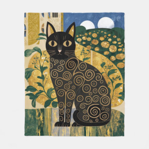 Goldene dekorative Gustav-Klimt-Style-Schwarze-Kat Fleecedecke