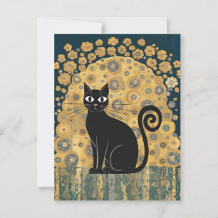 Goldene dekorative Gustav-Klimt-Style-Schwarze-Kat Postkarte