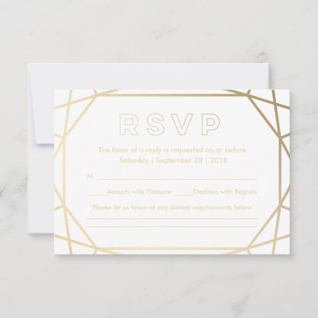 Goldene Diamant-förmige Hochzeitsrampe RSVP Karte (Vorderseite)