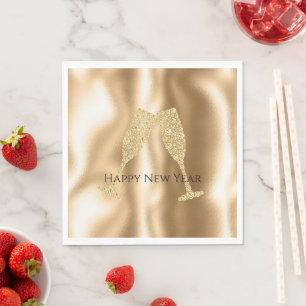 Goldene Diamant-Sparkling-Champagnergläser Neujahr Serviette