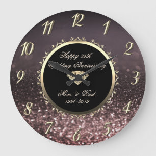 Goldene Diamantswirls 25. Bokeh-Hochzeitsjubiläum Große Wanduhr