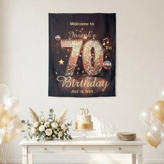 Goldene Disco-Kugel-Musik-Themen-70. Geburtstagsfe Wandteppich