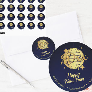 Goldene Disco-Kugel Neujahrs-Sticker   Benutzerdef Runder Aufkleber