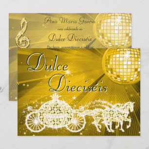 Goldene Disco-Kugel, Prinzessinnen-Kutsche & Pferd Einladung