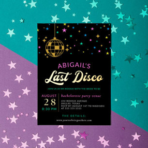 Goldene Disco-Kugel Stars Junggesellinnenabschied Folieneinladung