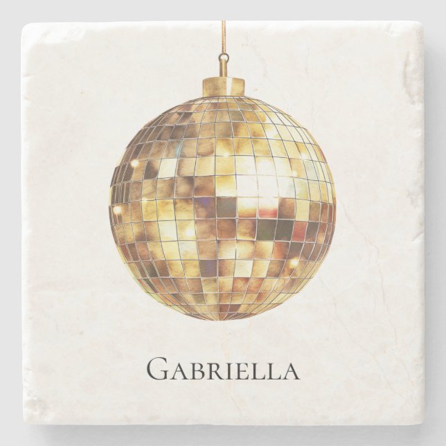 Goldene Disco-Kugel Steinuntersetzer (Vorderseite)