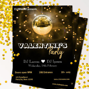 Goldene Disco-Kugel Valentinstag Party Flyer