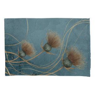 Goldene Distel Teal Blaue Textur Eleganz Kissenbezug