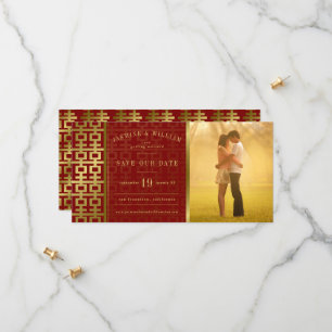 Goldene Doppelte Glück Chinese Hochzeitsfoto Save The Date