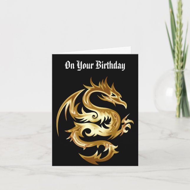 Goldene Drache Geburtstagskarte Karte (Vorderseite)