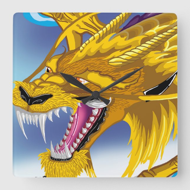 Goldene Drache-Uhr Quadratische Wanduhr (Vorderseite)