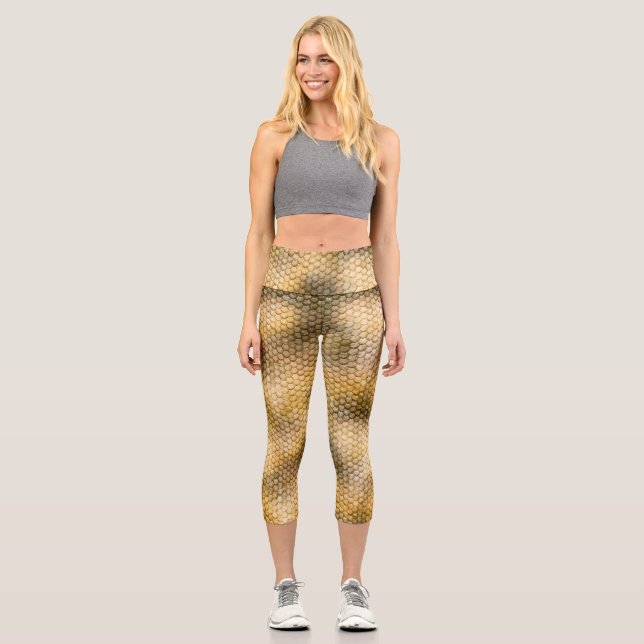 Goldene Drachenhaut Capri Leggings (Vorderseite)