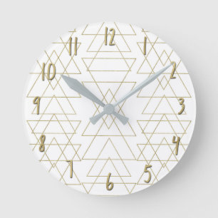 Goldene Dreiecke Chic White Moderne Glamour Runde Wanduhr