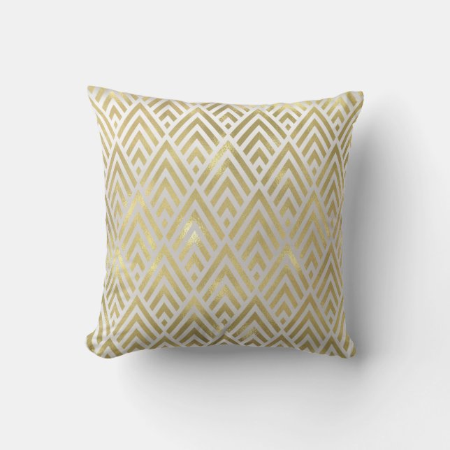 Goldene Dreiecke Grau Art Deco Geometrie Dreiecke Kissen (Vorderseite)