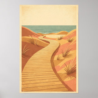Goldene Dünenpromenade Küstenreiseplakat Poster