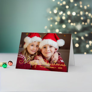 Goldene dünne Linie Frohe Weihnachten Familienfoto