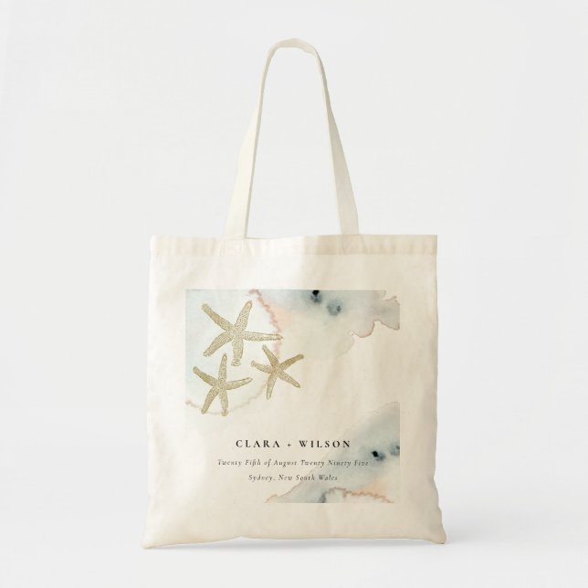 Goldene Dusky Blue Beachy Starfish Wasserfarbenhoc Tragetasche (Vorne)