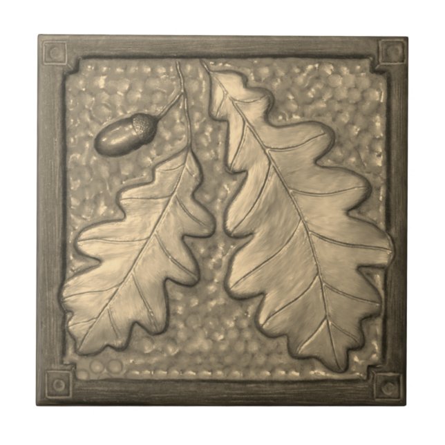 Goldene Eichenblattdekoration Keramik Fliese (Vorderseite)