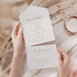 Goldene einfache elegante romantische Schrift Hoch All In One Einladung