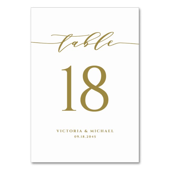 Goldene einfache minimalistische Schrift Hochzeit Tischnummer (Vorderseite)